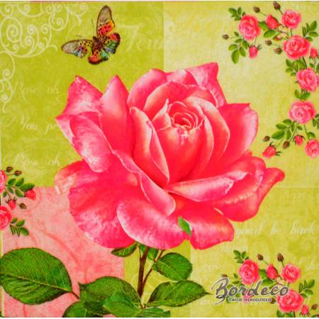 Serwetka decoupage firmy MAKI róża różowa duża 33x33cm